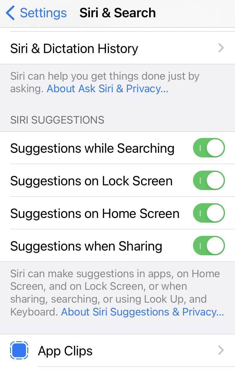 Siri settings Siri settings