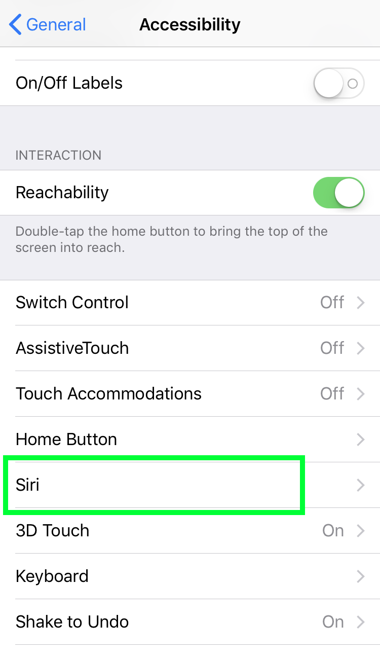 Type to Siri Settings Type to Siri Settings