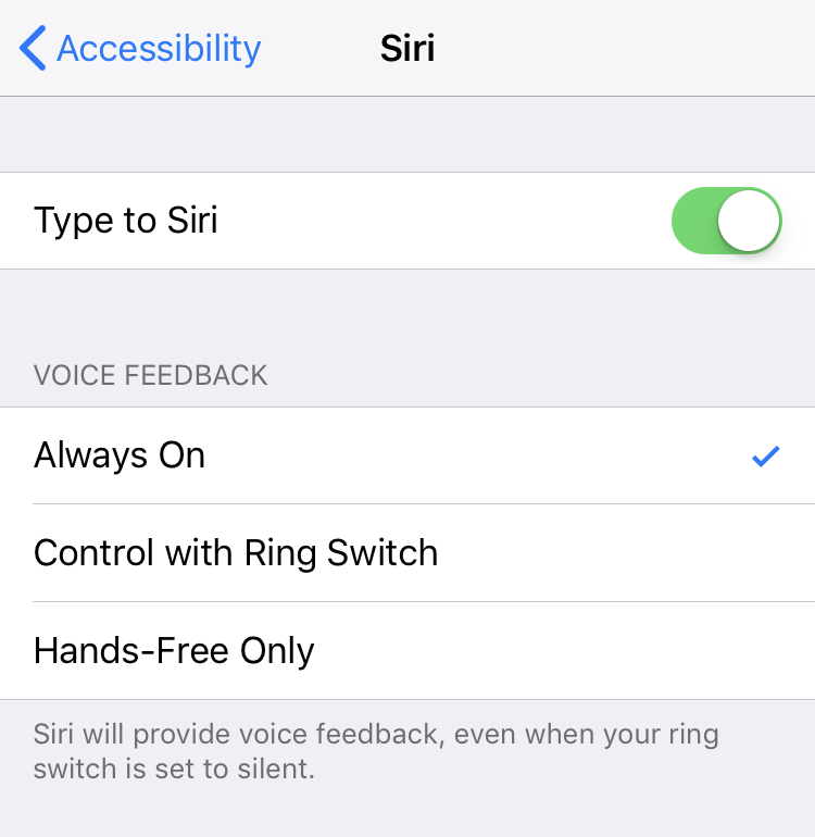 Type to Siri toggle