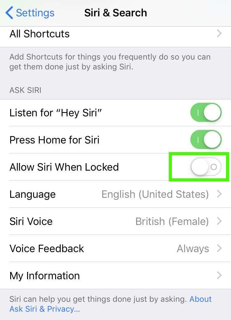 Hey Siri iPhone lock screen disabled