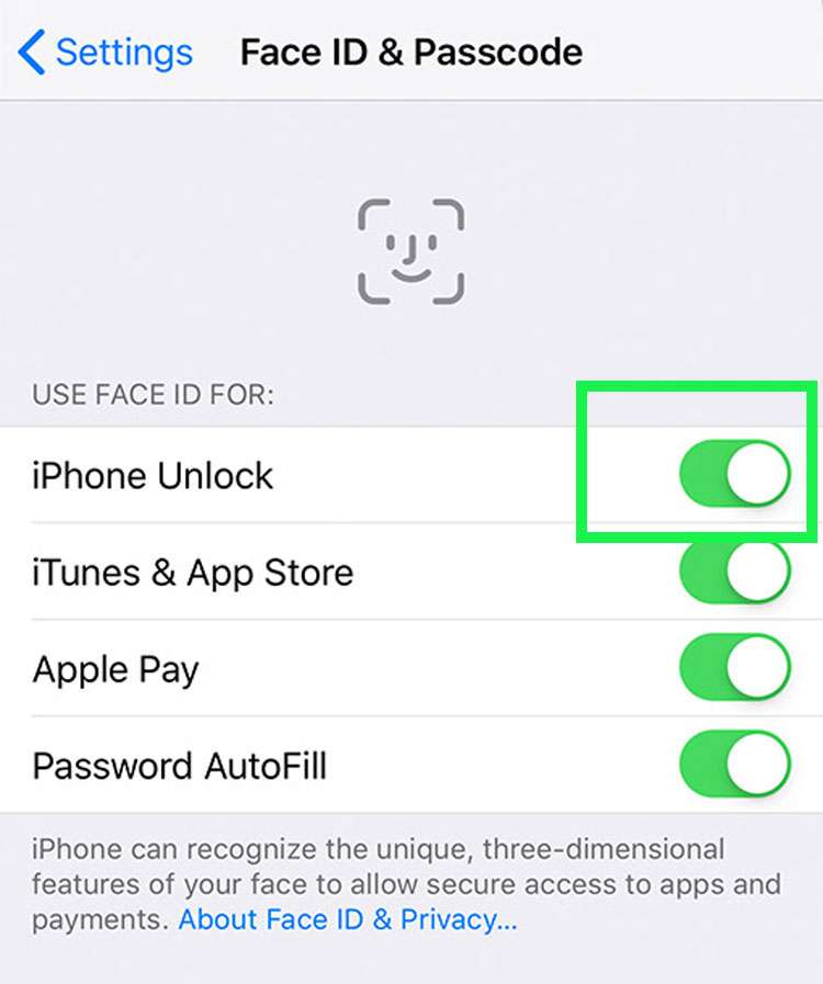 Turn off Face ID Turn off Face ID