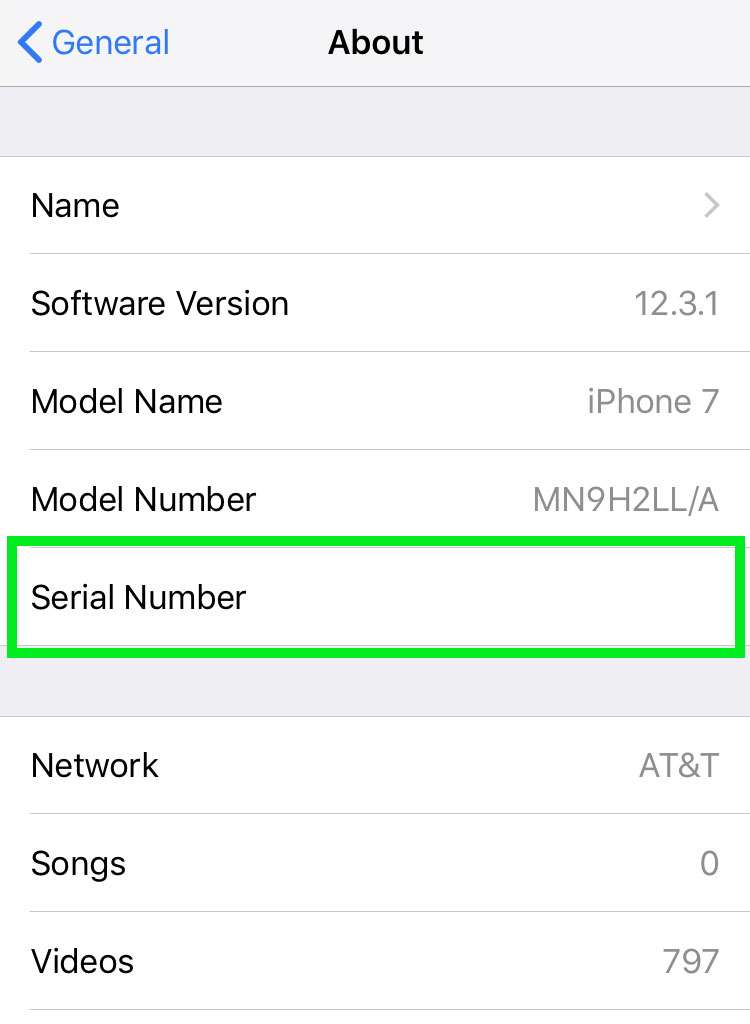 iPhone IMEI and serial number 3