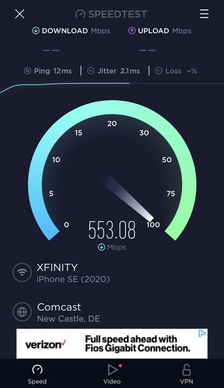 Speedtest Ookla results