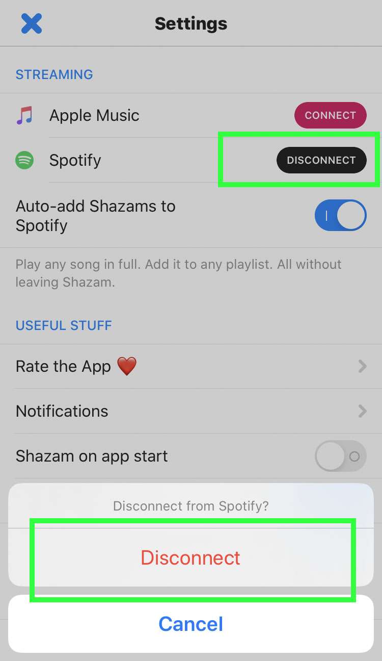 Relink Spotify account to Shazam 6
