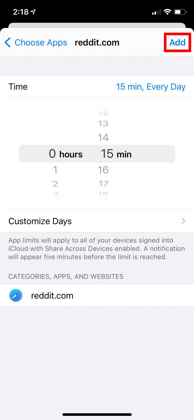 How to set time limits on specific web site usage on iPhone and iPad.