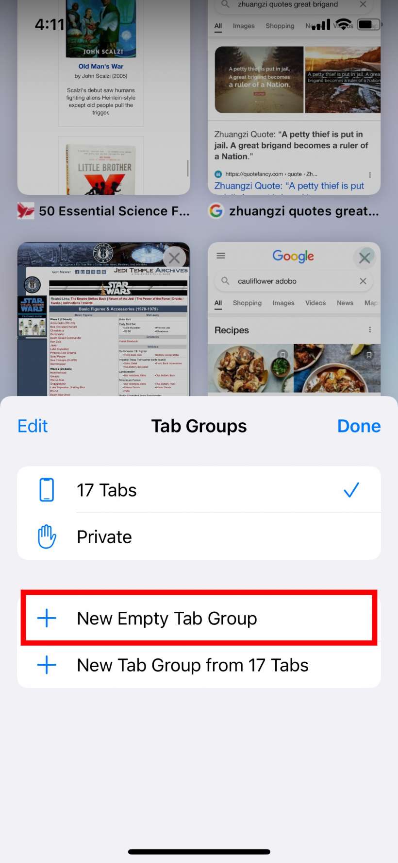 can you group tabs on safari iphone