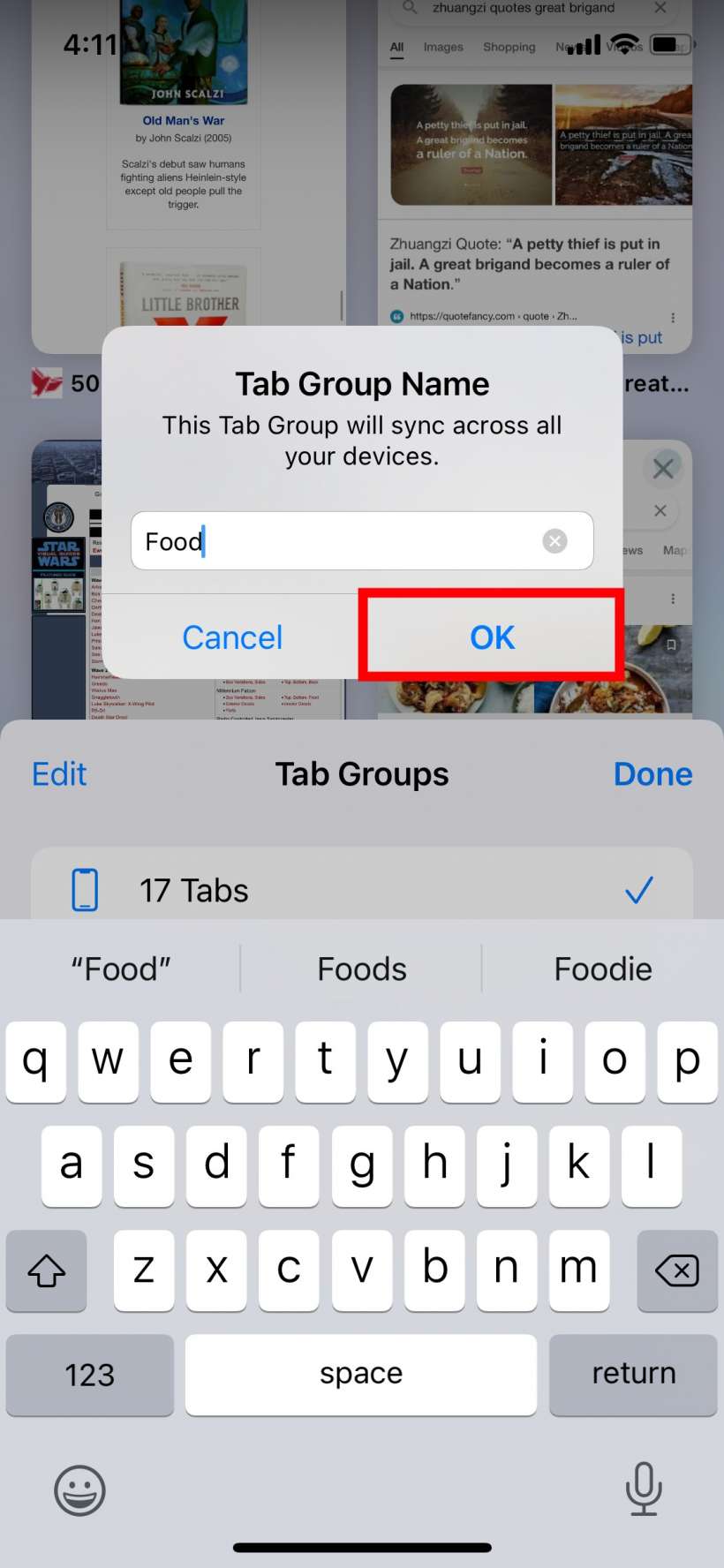 can you group tabs on safari iphone