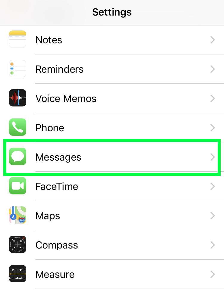 Settings for Messages app