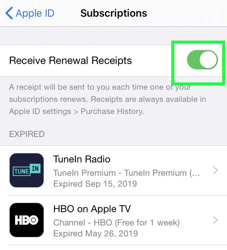 Toggle Apple subscription emails 3