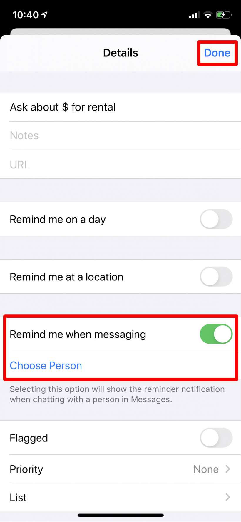 How to tag a contact in Reminders on iPhone and iPad.