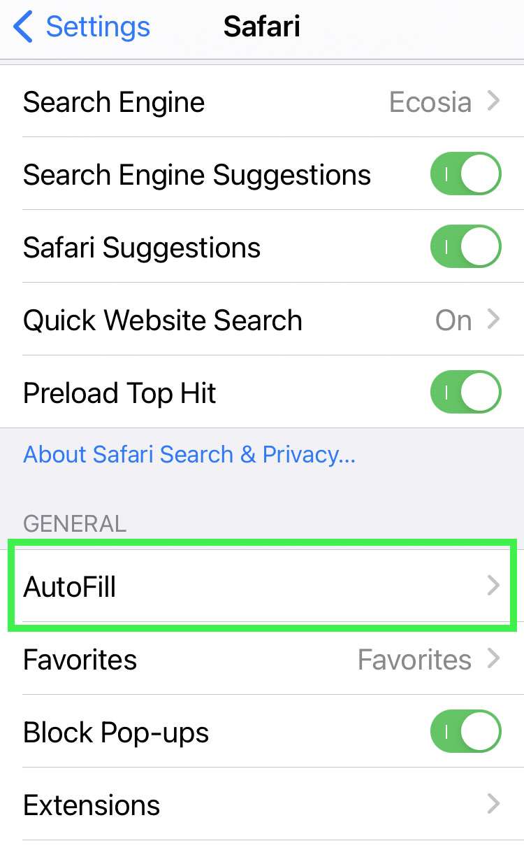 safari autofill turn off