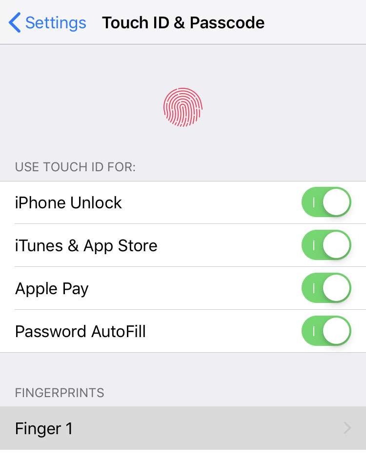 Touch ID settings iPhone