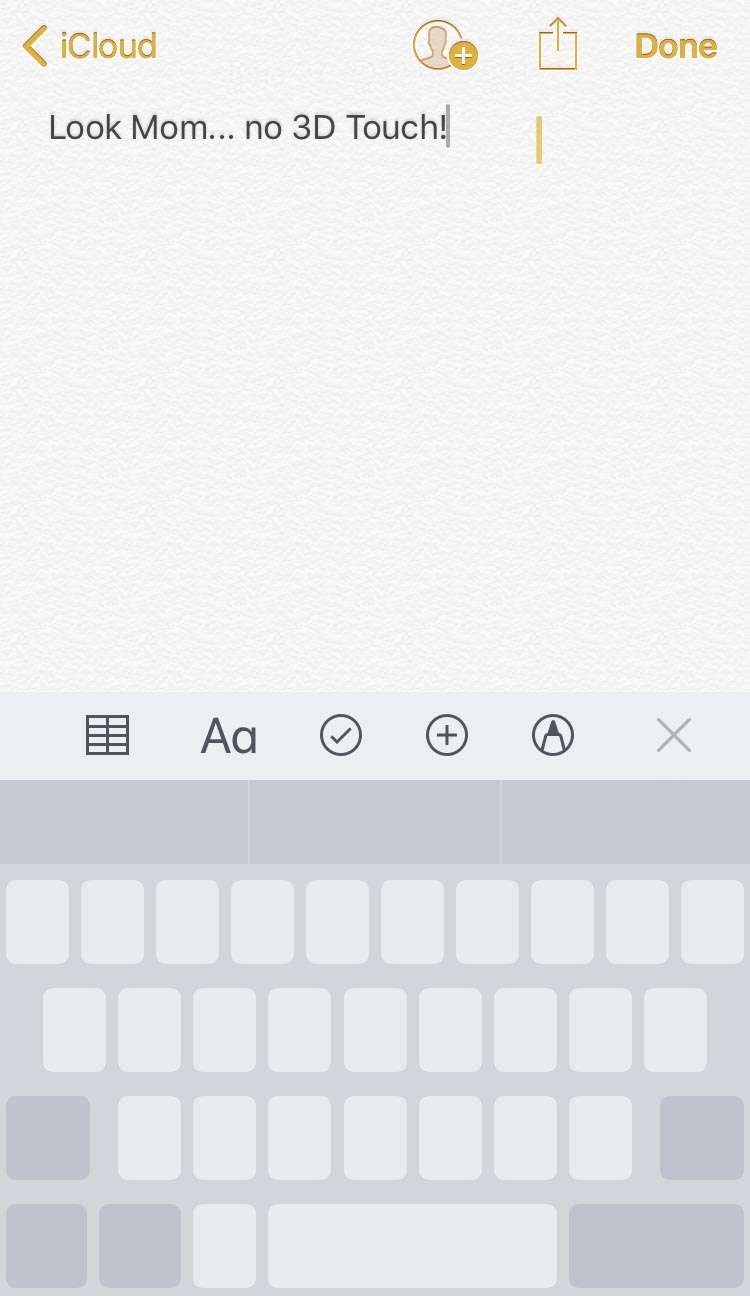 iOS keyboard trackpad 3D Touch