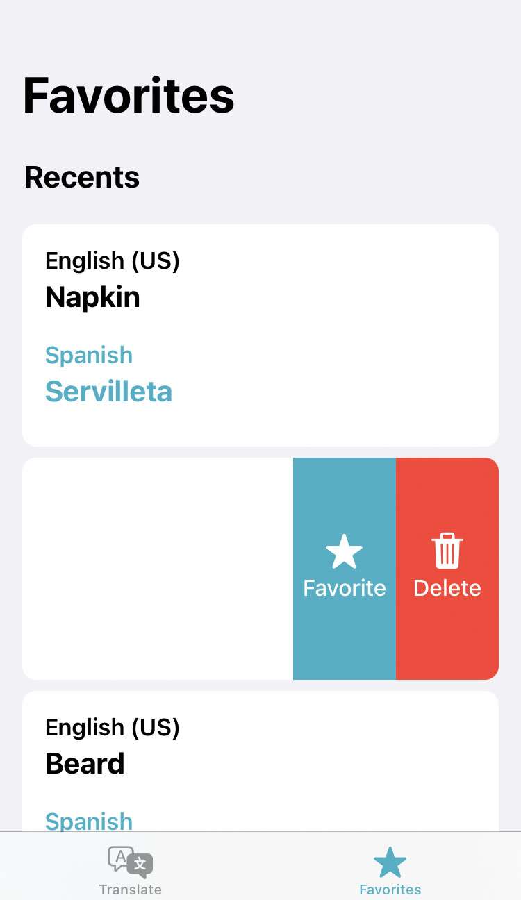 Translate delete iOS