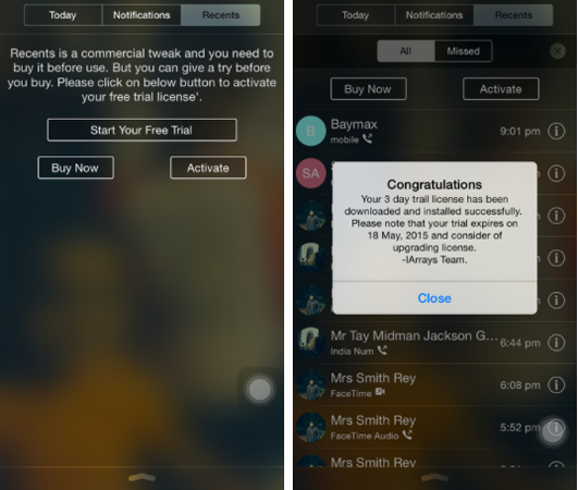 Recents Cydia tweak recent calls