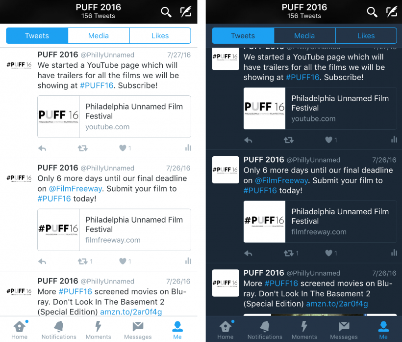 Twitter night mode vs normal