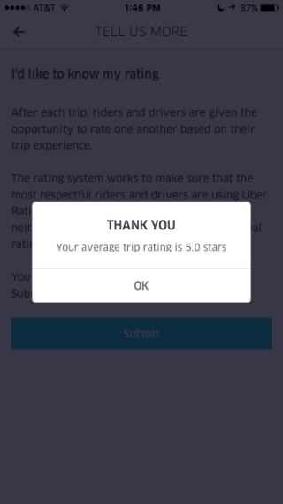 View your Uber rating.
