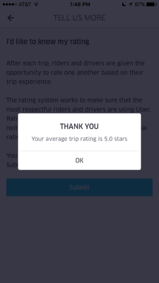 View your Uber rating. View your Uber rating.