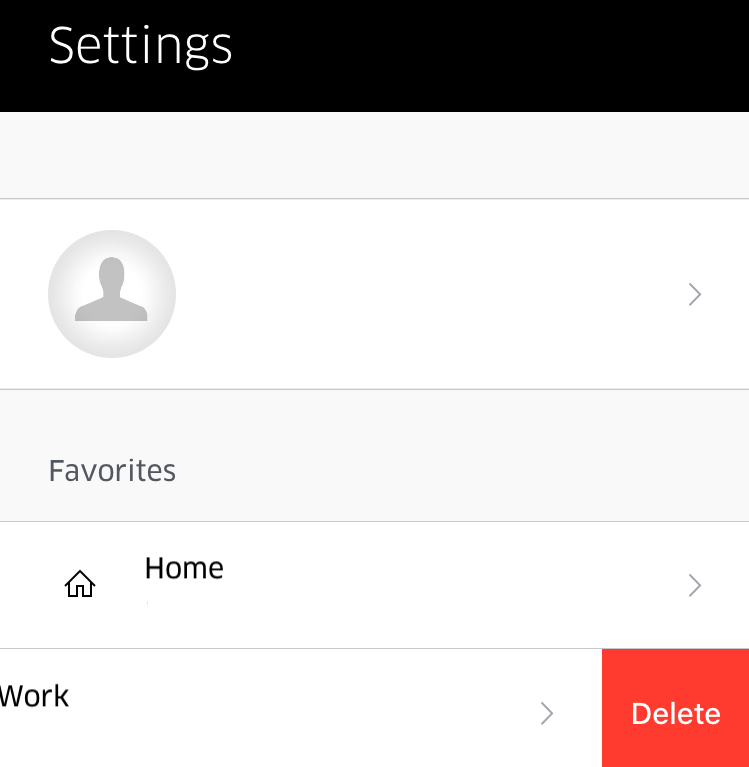 Delete Uber Home/Work Uber