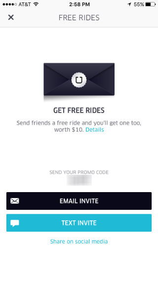 Use Uber promotions for discounts and free rides.