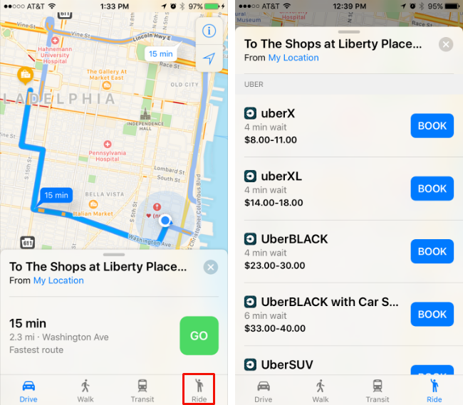 How to order an Uber through iOS Maps.