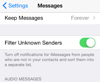 Unknown Sender Settings iOS 8.3
