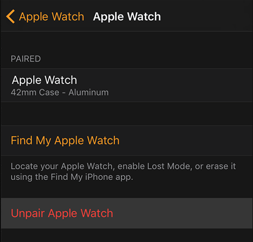 Unpair Apple Watch