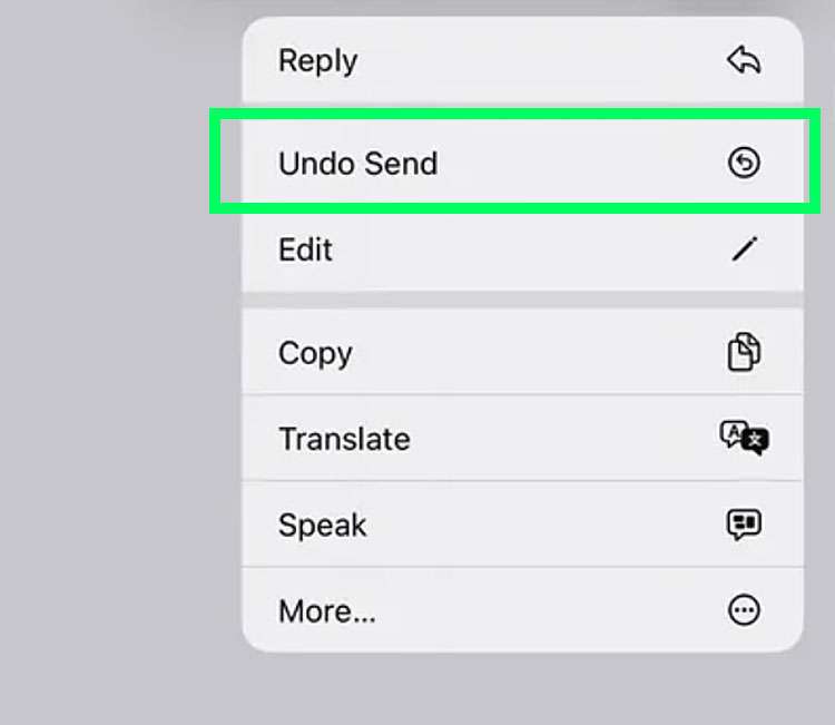 Messages Undo Send menu option