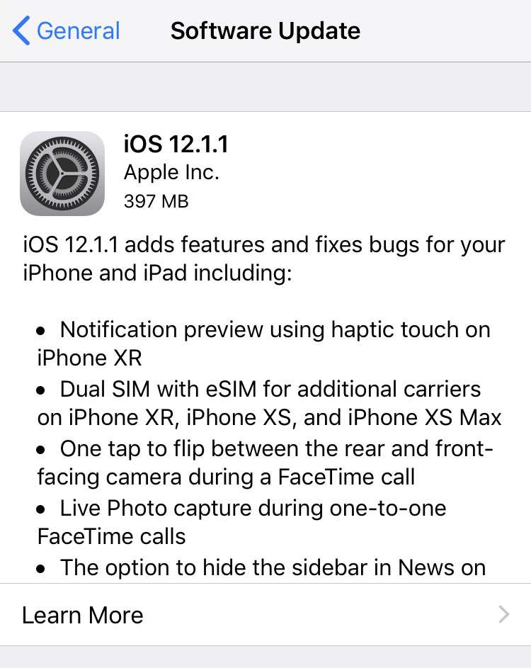 iOS 12.1.1 OTA iOS 12.1.1 OTA