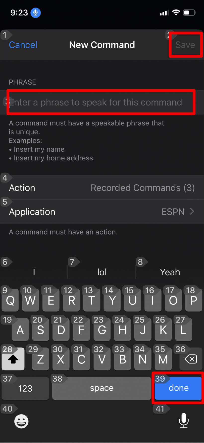 How to create custom voice commands for Voice Control accessibility on iPhone and iPad.