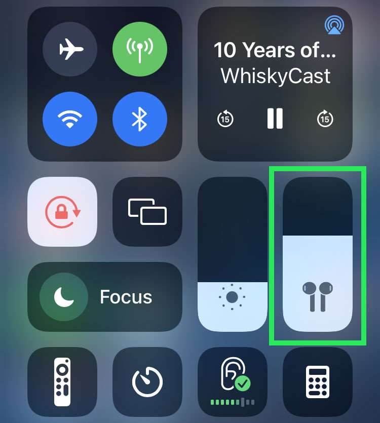 Adjust AirPods volume Control Center