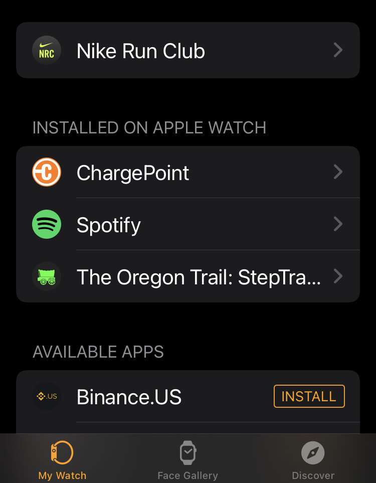 Apple Watch apps installed