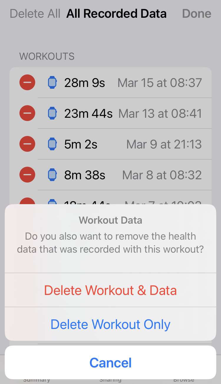 Delete workout iPhone