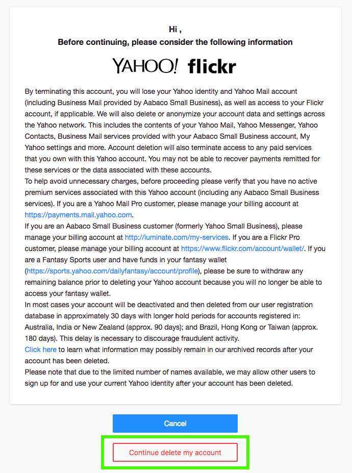 Delete Yahoo! account 1
