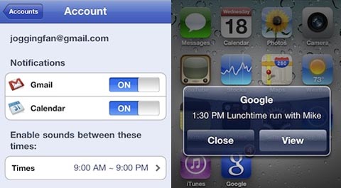 apple iphone app google push notifications