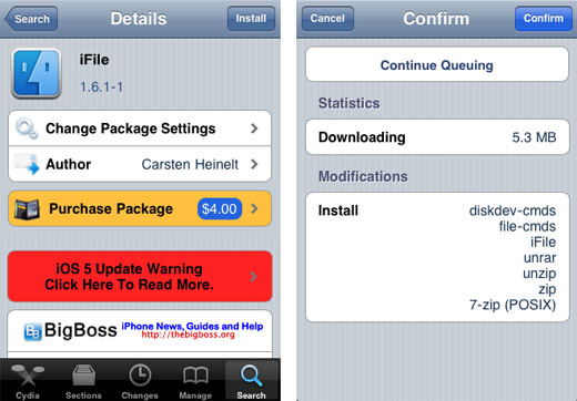 iFile Cydia shareware utility
