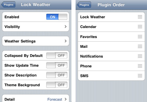 Plugin order LockInfo LockInfo Weather Addons settings