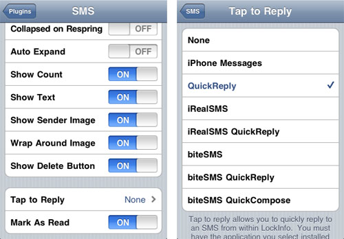 Tap to Reply Settings LockInfo LockInfo QuickReply SMS settings