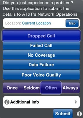 iPhone ATT report network issues iphone app problem report