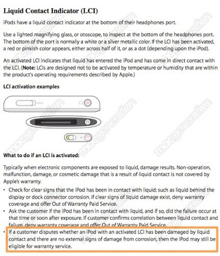 apple iphone LCI liquid contact indicator policy