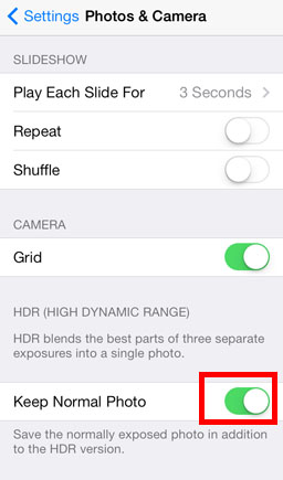 How do I save both normal and HDR photos to the iPhone camera roll