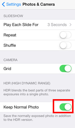 iPhone HDR photo save normal