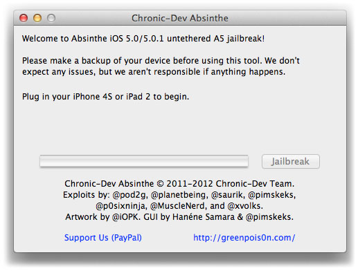 iPhone 4S iOS 5 iOS 5.0.1 Jailbreak Chronic Dev Team Absinthe jailbreak