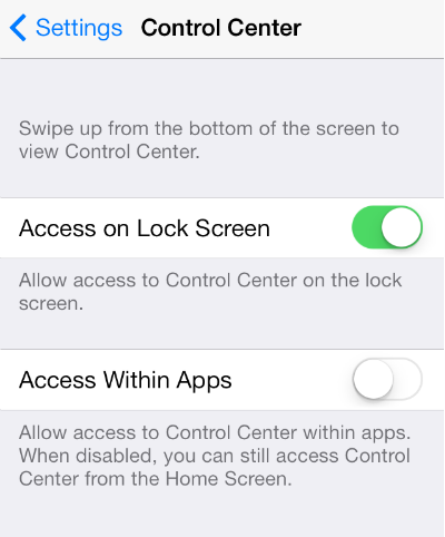 Access within Apps iOS 7