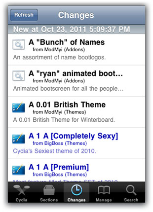 Cydia packages refresh changes
