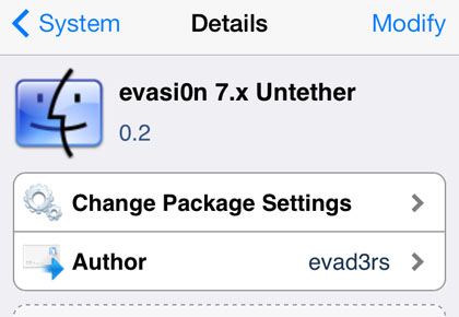 evasi0n 7 untether Cydia package