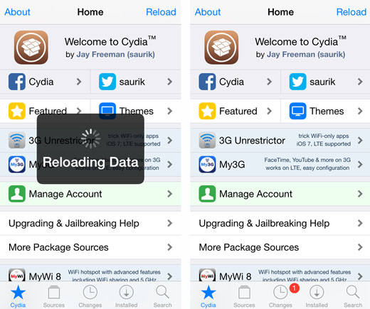 iOS 8 interface cydia