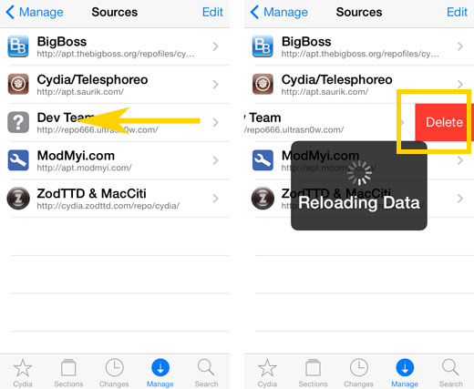 Cydia sources management remove repository