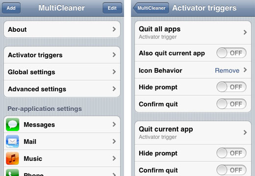 MultiCleaner jailbreak tweak quit apps Customize multitasking iPhone dock MultiCleaner