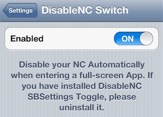 Cydia tweak disable notifications DisableNC Switch tweak